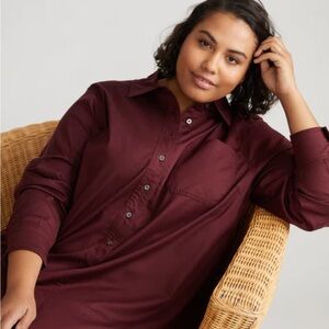 UNIVERSAL STANDARD Tencel Chambray Drop Waist Shirtdress - Black Cherry  M/18